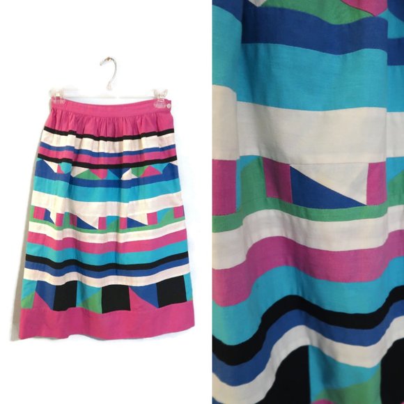 Vintage Dresses & Skirts - Vintage Patchwork Skirt Colorful Geometric Pattern